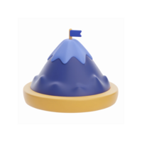 Blue Mountain with Flag on Yellow Base in Minimal 3D Cartoon Style for Goal Achievement Concept png