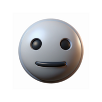 Minimalist Neutral Face Emoji Icon Render with Metallic Gray Finish and Black Features png