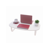 Modern Workspace Setup with Red Laptop Book Coffee Mug and Succulent on White Table png