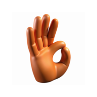 Realistic Three Dimensional Orange Hand Making OK Gesture on Transparent Background for Communication and Design png
