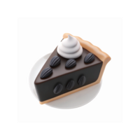 Slice of Chocolate Pie with Coffee Bean Decor and Whipped Cream on White Plate with Transparent Background png