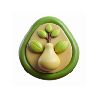3D Pear Icon with Green Leaves and Brown Tree Branch in Circular Green Frame for Nature Design Concepts png