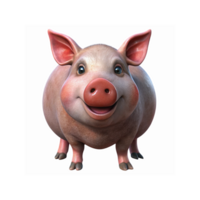 Smiling Cartoon Pig Character with Pink Ears and Nose Front View on Transparent Background png