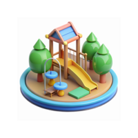 3D Playground Scene with Trees Slide Bench and Swings for Kids Recreation and Fun Design Elements png