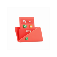 Red Folder with Python Java C Programming Icons and Checkmarks for Coding Projects and Development png