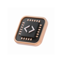 Black Microchip Icon with Gold Edges and Coding Symbol for Technology and Programming Concepts png