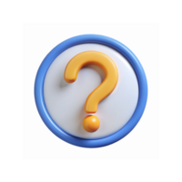 3D Yellow Question Mark Icon on White Circular Background with Blue Border for Problem Solving and FAQs png
