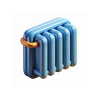 Blue Three Dimensional Radiator Icon with Orange Handle for Heating Concept on Transparent Background png
