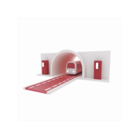 White Tunnel Entrance with Red Modern Train on Red Railway with Minimal Design and Transparent Background png