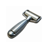 Metallic Stainless Steel Roller Handle Tool for Grooming and Skincare Closeup Transparent Background png