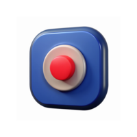 3D Blue Square Button with Vibrant Red Center on Transparent Background for Interface Design png