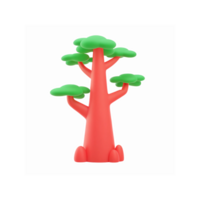 Abstract Red Tree Illustration with Green Rounded Leaves on Transparent Background for Design Projects png