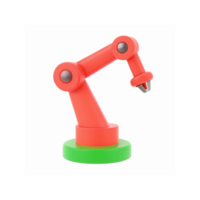 Red Robotic Arm with Green Base for Automation and Industrial Manufacturing on Transparent Background png