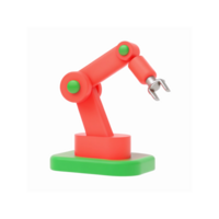 Red Robotic Arm with Green Base and Gripper for Automation and Technology Concepts on Transparent Background png