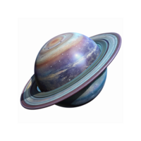 Detailed Artistic Render of Saturn Planet with Rings and Galaxy Texture for Space Exploration Projects png