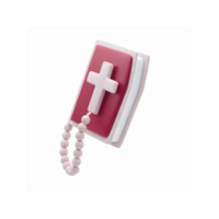 3D Render of Red Bible with White Cross and Rosary on Transparent Background for Religious Themes png