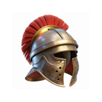 Ancient Roman Soldier Helmet with Red Plume and Metallic Gold Finish for Historical Themes and Designs png