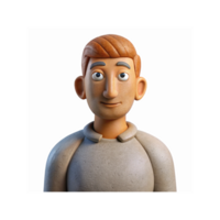 Clay Model of Smiling Man with Short Red Hair and Gray Sweater on Transparent Background for Design Use png