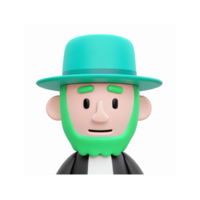 3D Illustration of Character with Green Hat and Beard on Transparent Background for Design Projects png