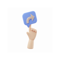 3D Cartoon Hand Pointing at Speech Bubble with Blue Arrow Symbol for Navigation and Direction Concepts png