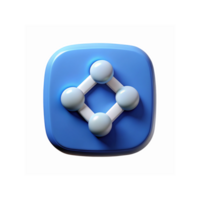 3D Blue Square Icon with White Geometric Structure and Spheres Symbolizing Technology or Networking png