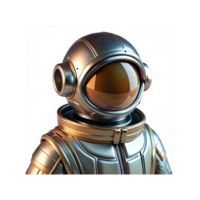 Futuristic Metallic Space Helmet with Reflective Visor and Gold Chrome Finish for Sci-Fi Concepts png