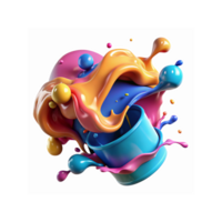 Vivid Paint Splashes Flowing from Blue Bucket with Multicolor Liquid Swirls and Droplets on Transparent Background png