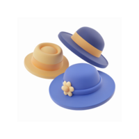 3D Render of Elegant Blue and Beige Hats with Flower Detail and Clean Transparent Background for Fashion Design png
