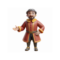 3D Illustration of Friendly Medieval Man in Red Outfit with Hand Gesturing on Transparent Background png