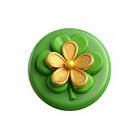 Golden Four Leaf Clover Emblem with Green Circular Backdrop for Luck and St Patrick's Day Themes png