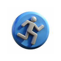 3D Blue Circular Button Icon Featuring Running Figure for Navigation and Fitness Concepts png