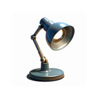 Modern Adjustable Desk Lamp with Blue Metallic Finish and Illuminated Light Bulb for Home Office png