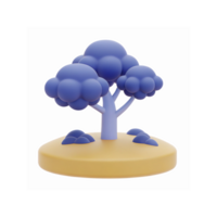 3D Blue Cartoon Tree Illustration with Yellow Circular Base on Transparent Background for Design Projects png