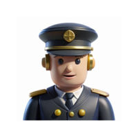 Smiling Cartoon Character in Navy Uniform with Captain Hat and Golden Accents on Transparent Background png
