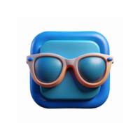 3D Blue Square Icon With Stylish Brown Sunglasses On Gradient Background For App And Social Media Design png