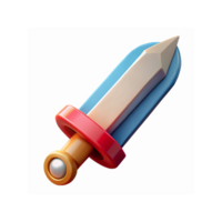 3D Cartoon Sword with Red Guard Blue Blade and Gold Handle on Transparent Background for Digital Design png