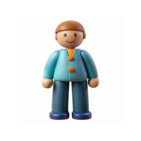 Smiling Toy Figure With Brown Hair Wearing Light Blue Jacket And Dark Blue Pants On Transparent Background png