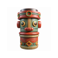 Colorful Aztec Inspired Wooden Totem Object with Geometric Patterns and Tribal Design on Transparent Background png