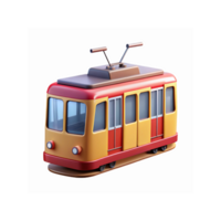 3D Rendered Retro Yellow and Red Tram with Transparent Background for Urban Transportation Design png
