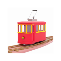 Red Vintage Tram On Railway Track With Yellow Accents And Minimalistic Design For Transport Concepts png