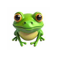 Vibrant Green Cartoon Frog with Big Eyes Sitting on Transparent Background for Kids Graphics png