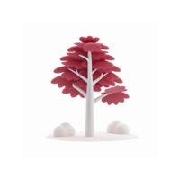Minimalist Abstract Red Tree Design with White Trunk and Bushes on Transparent Background png