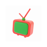 Retro Red Green Television Icon with Antennas Minimal 3D Render on Transparent Background png