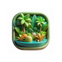 Tropical Jungle Illustration with Palm Trees and Lush Greenery 3D Design in Vibrant Colors png