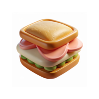 3D Rendered Sandwich Layers Featuring Golden Bun Colorful Ingredients and Transparent Background png