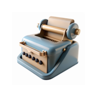 Retro Blue and Gold Mechanical Typewriter with Paper Roll on Transparent Background for Vintage Design png