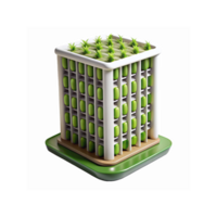 Modern Vertical Farming Building with Green Plants and White Framework for Sustainable Agriculture Solutions png