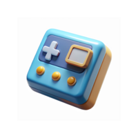 3D Render of Blue Game Controller Icon with Buttons and Display for Gaming UI Design Illustration png
