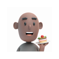 Smiling Cartoon Character Holding Dessert Plate with Cake and Raspberry Topper on Transparent Background png
