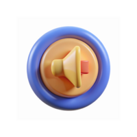 3D Illustration of Blue Circular Button with Orange and Yellow Megaphone Icon for Sound Notification png